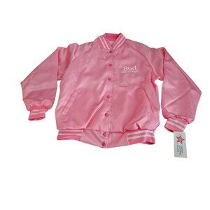 NWT Vintage Bud King of Beers Women's Bomber Jacket Pink Size Medium Budweiser